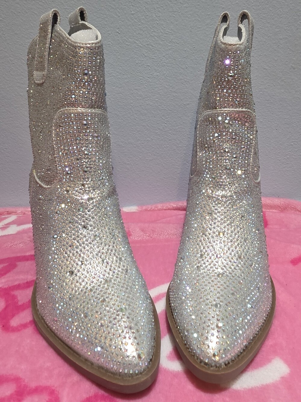Forever Women's Silver Rhinestone Ankle Boot, Size 6